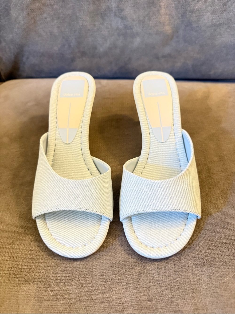 Dolce Vita Macoy Open-Toe Slide Mules in Light Denim
